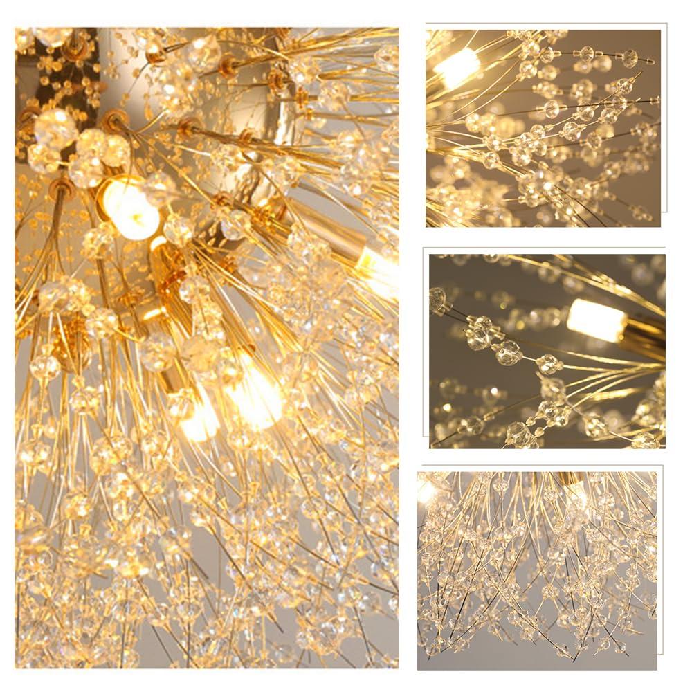 Vikaey Chandeliers 12 Lights, Gold Chandeliers Light, Crystal Chandeliers, Dandelion Light for Living Room Dining Room Bedroom Hallway 9