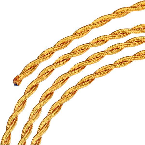 sourcing map Twisted Cloth Covered Wire 2 Core 18AWG 10m/32.8ft, Vintage Woven Fabric Electrical Cable for Pendant Light DIY Project,Gold Tone 0