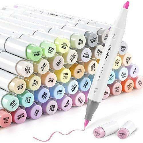 48 Pastel Colours Alcohol Brush Markers, Ohuhu Double Tipped (Brush & Chisel) Sketch Markers for Kids, Artist Art Markers, Adult Coloring and Illustration with 1 Colorless Alcohol Marker Blender 0