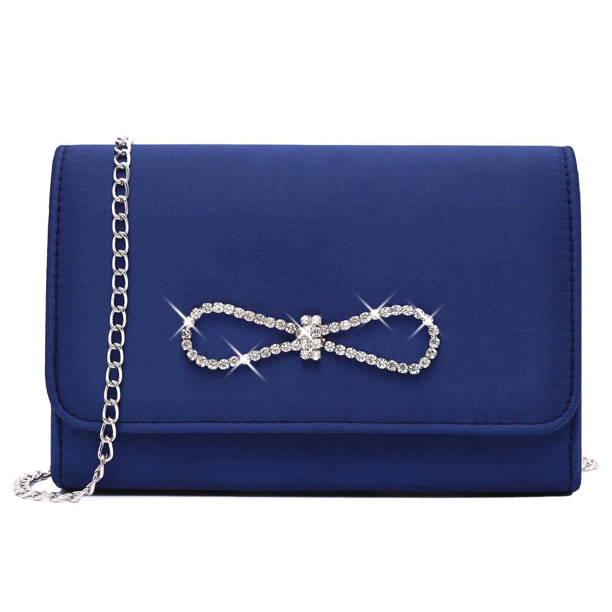 Milisente Clutch Bags For Women Wedding Party Evening Bags Clutch Handbags Crystals With Shoulder Chain(Navy Blue)