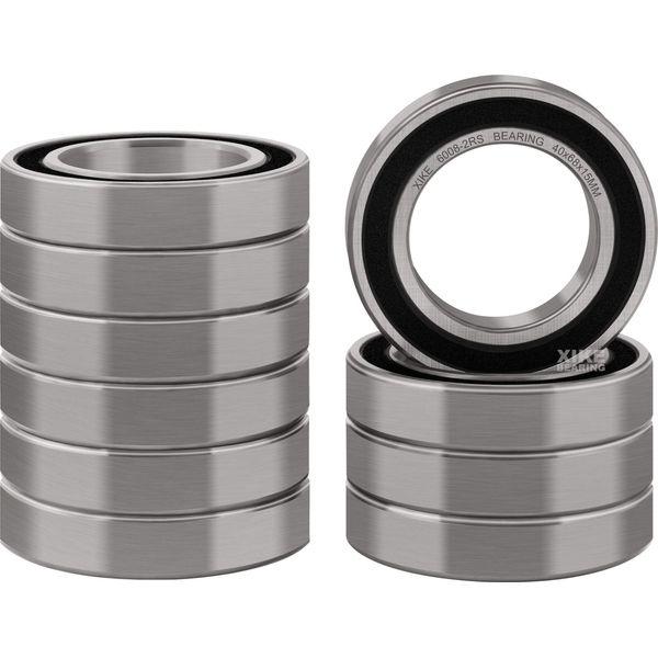 XIKE 10 pcs 6008-2RS Ball Bearings 40x68x15mm, Bearing Steel and Double Rubber Seals, Pre-Lubricated, 6008RS Deep Groove Ball Bearing with Shields