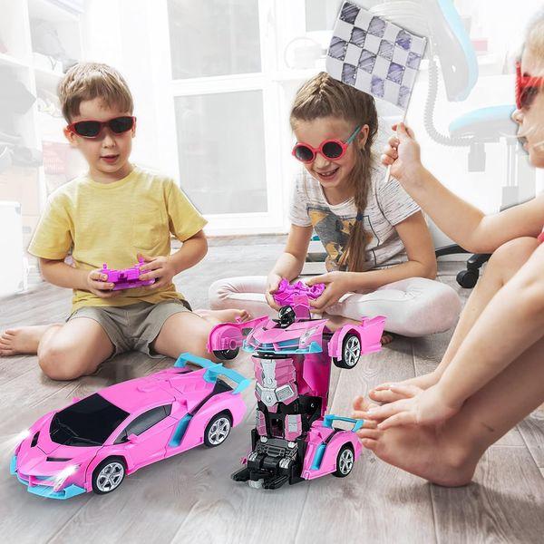 YongnKids Remote Control Cars for Kids, Rc Car for 3 Year Old Boys Gift, 2 in 1 Deformation Robot Toy Cars 1:18 Scale with LED Light & 360° Speed Drifting, Best Stunt Car Toys for Boys Girls (Pink) 4