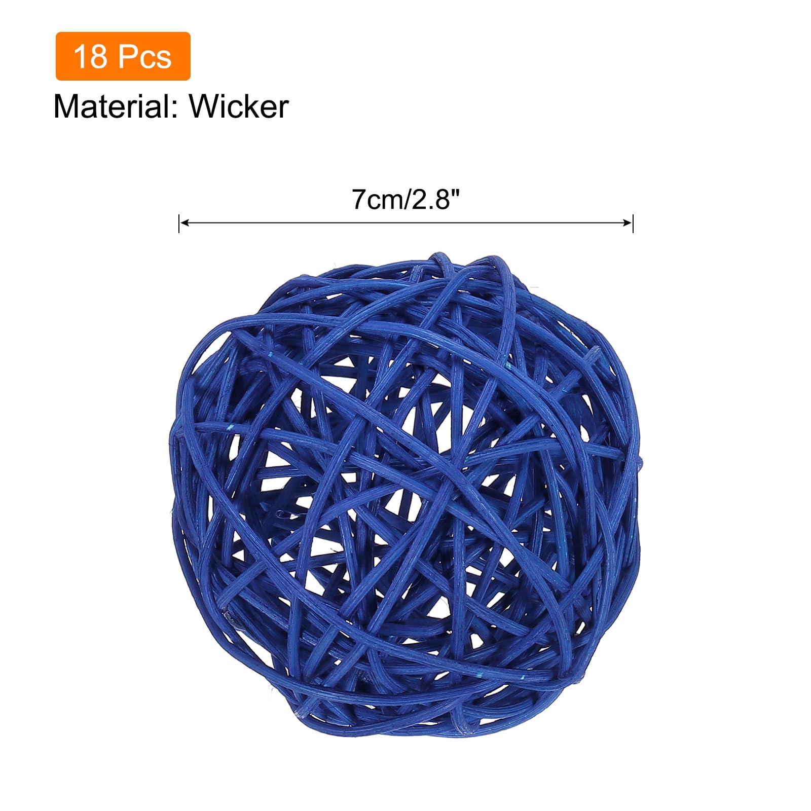 sourcing map 18 Pcs Wicker Rattan Balls Decorative Balls 2.8Inch for Vase Fillers,Wedding,Garden,Hallway Party,Dark Blue 1