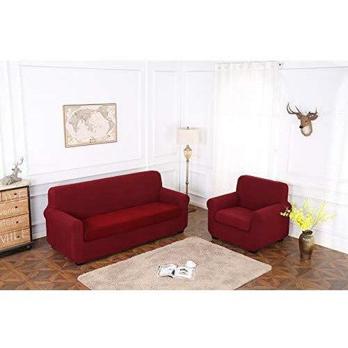 TIANSHU 2 Piece Sofa Slipcover, Stretch Couch Cover for Sofa, Stylish Jacquard Furniture Covers (Loveseat, Dark Wine) 2
