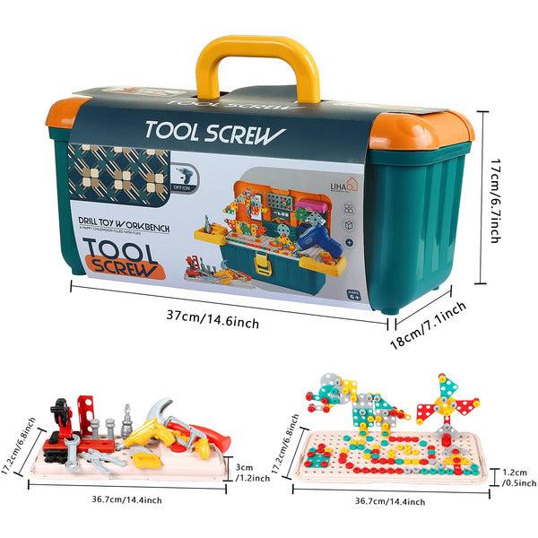 LIHAO Kids Tool Set Drill Toys Construction Toys for 3 4 5 6 Year Old Boys Girls, 223pcs Toy Tool Set 3D Puzzles Building Toys STEM Educational Toys Pretend Play Tool Toys Take Apart 1