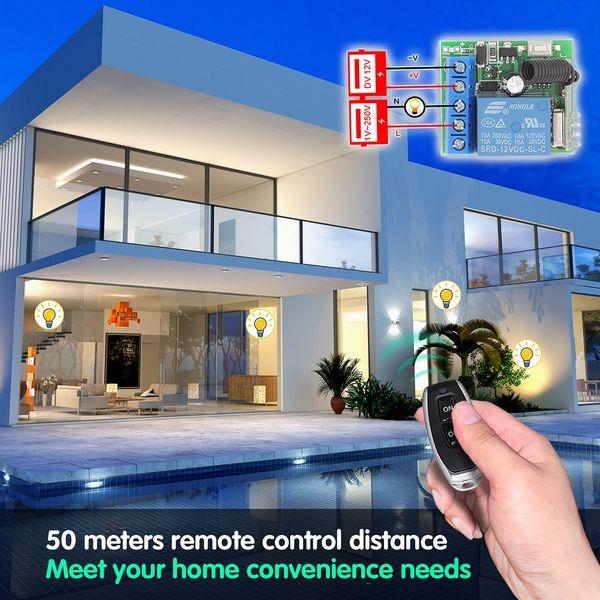 DieseRC 433Mhz Universal Wireless Remote Control Switch DC 12V 1CH RF Relay Receiver Module with 4 Transmitters, EV1527 Learning Code Smart Home Remote Switch 1
