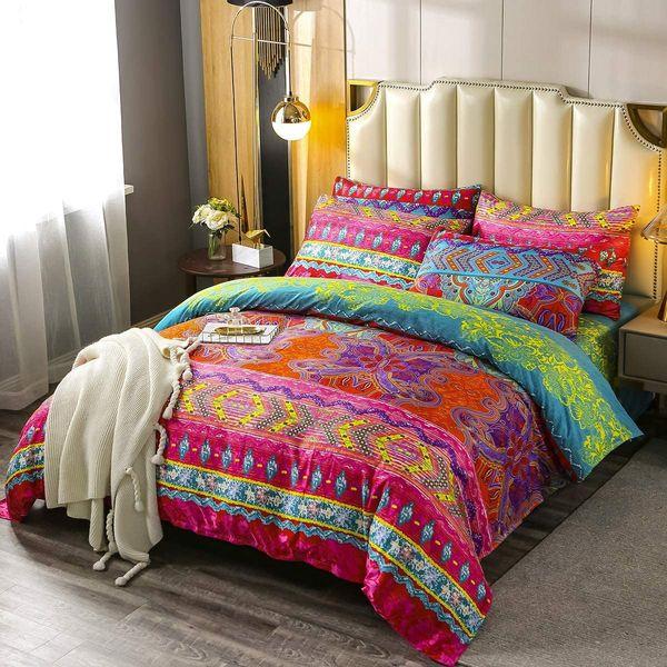 Bohemian Duvet Cover Set Single Colorful Floral Boho Striped Bedding Set Ultra Soft Microfiber Double Duvet Cover Southwestern Indian Tribal Reversible Bedding Exotic Style Decor Boho Comforter Cover 1