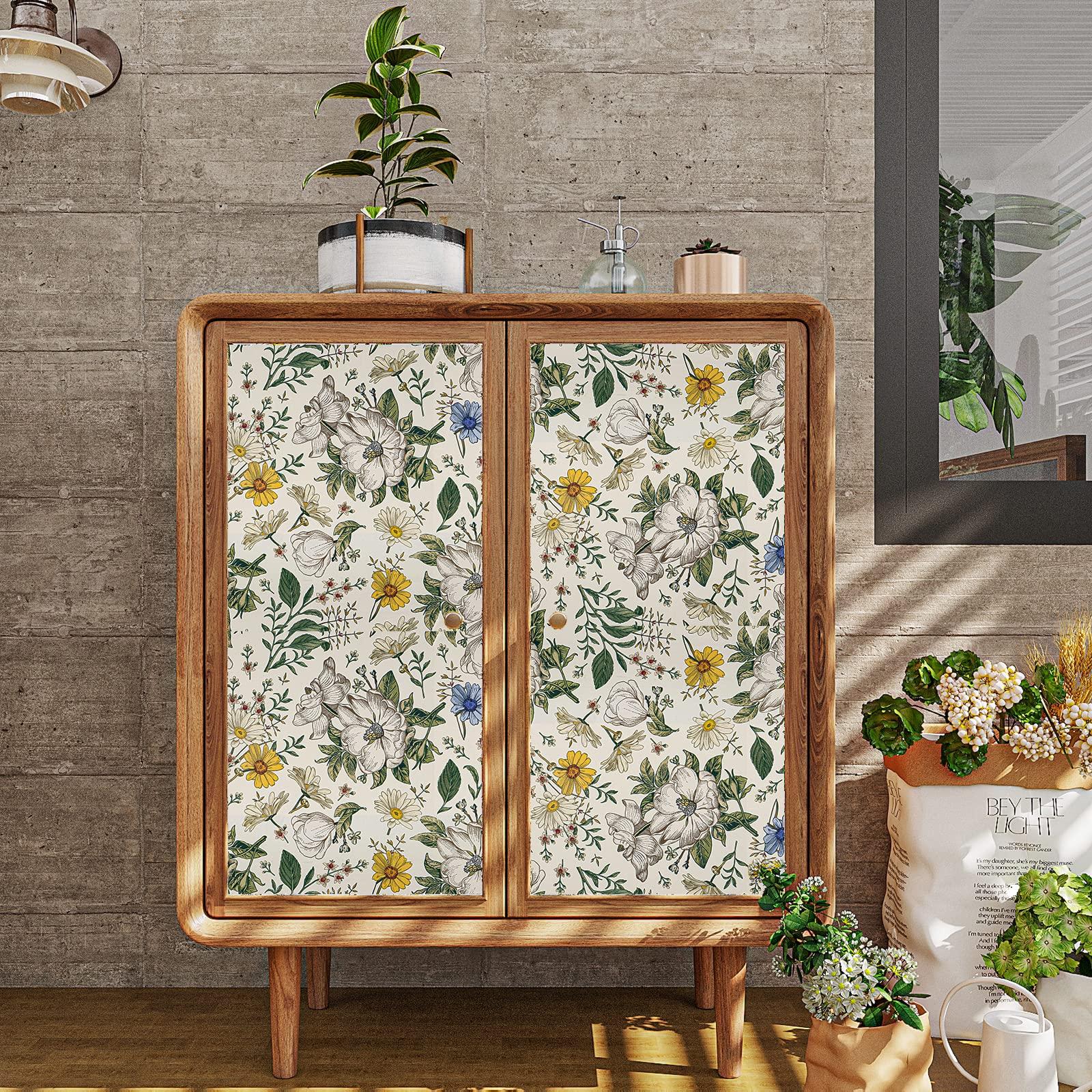 VEELIKE Self Adhesive Daisy Wallpaper Yellow White Flower Vinyl Contact Paper Peel and Stick Floral Countertop Waterproof Removable Sticky Back Plastic Bathroom Drawer Cabinets 45cm x 300cm 2