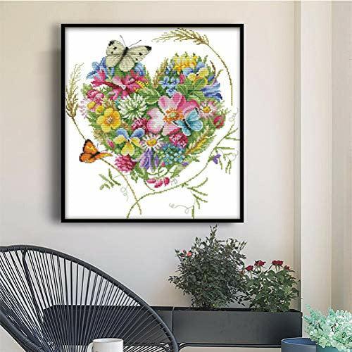 nuoshen Counted Cross Stitch Kits, DIY Needlecrafts Handmade Embroidery Kit, Butterflies Love Heart Shaped Flower withDMC Fabric DIY Hand Needlework kit, Perfect Valentine's Day Gift 3