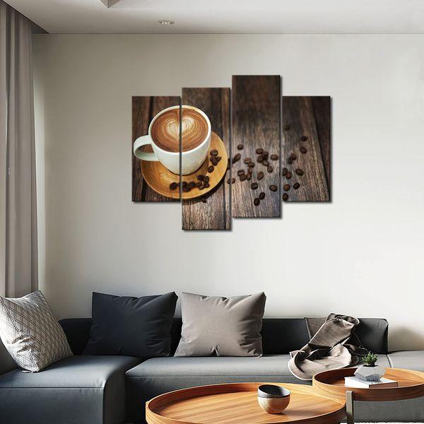 Brown Coffee With Heart Pattern In White Cup Wall Art Painting The Picture Print On Canvas Food Pictures For Home Decor Decoration Gift 4