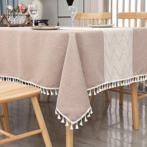 MOWEN Tablecloth for Dining Tassel Cotton Linen Table Cover for Kitchen Party Decoration Rectangle 0