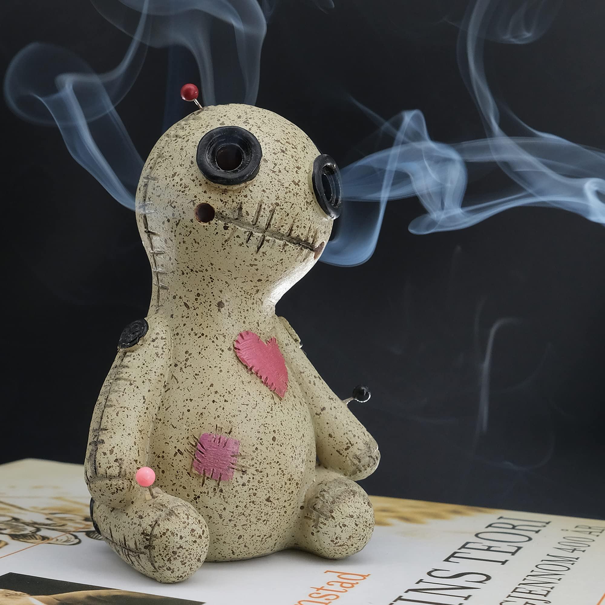 Voodoo Doll Cone Burner, Smoke Coming Out of The Eyes and Corners of The Mouth, Voodoo Doll Incense Burner Desktop Resin Ornament for Yoga Room, Ornament Handmade Craft for Home Decoration(Right)