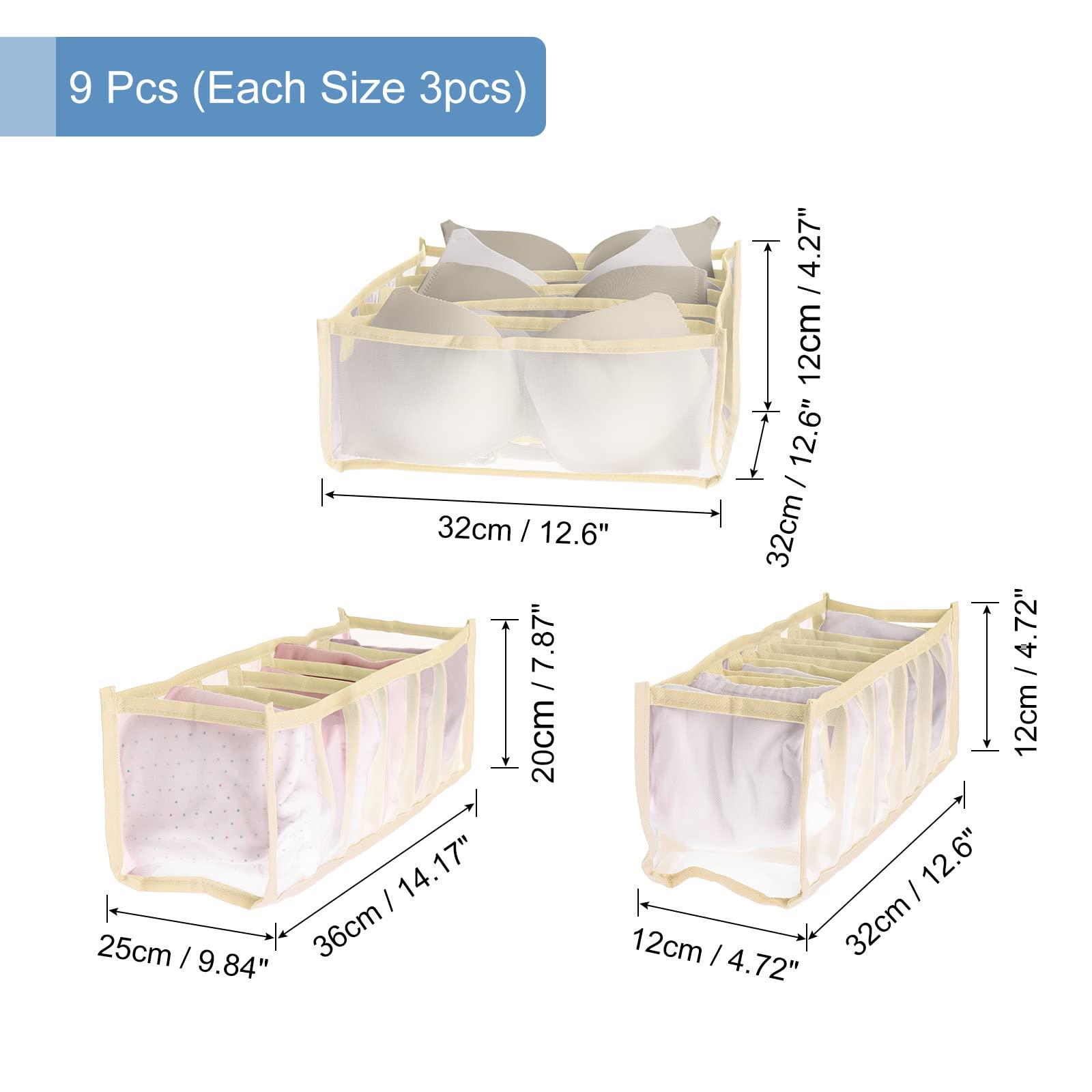 sourcing map Jeans Organizer for Closet, 3pcs Wardrobe Clothes Storage Box with 7 Compartments for Jeans, Sweater, T-Shirt, Underwear, Beige 1