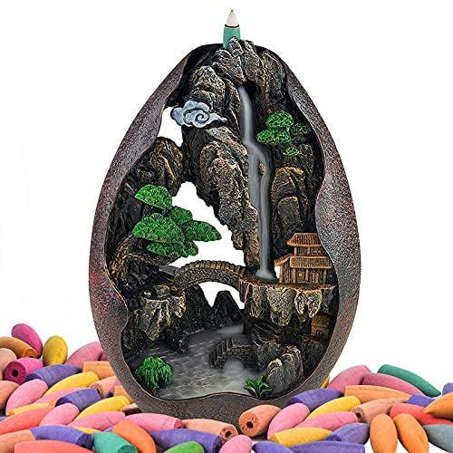 Ronlap Backflow Incense Burner, Rockery Waterfall Smoke Incense Holder with 120 Upgraded Incense Cones+30 Incense Sticks+1 Tweezer+1 Mat, for Aromatherapy Meditation Home Decorations 0