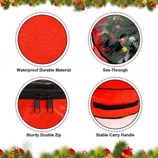 Pwsap 2 Pack Christmas Wreath Storage Container - 30 Inch, Garland Storage, Christmas Large Wreath Storage Container Cover, Durable Tarp Material, Dual Zipper Storage Bag for Xmas Holiday, Red 2