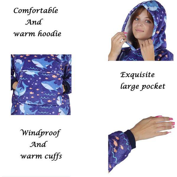 Queenshin Shark Wearable Blanket Hoodie,Oversized Sherpa Comfy Sweatshirt for Teens Kids Boys 7-16 Years,Warm Cozy Animal Hooded Body Blanket Blue 4