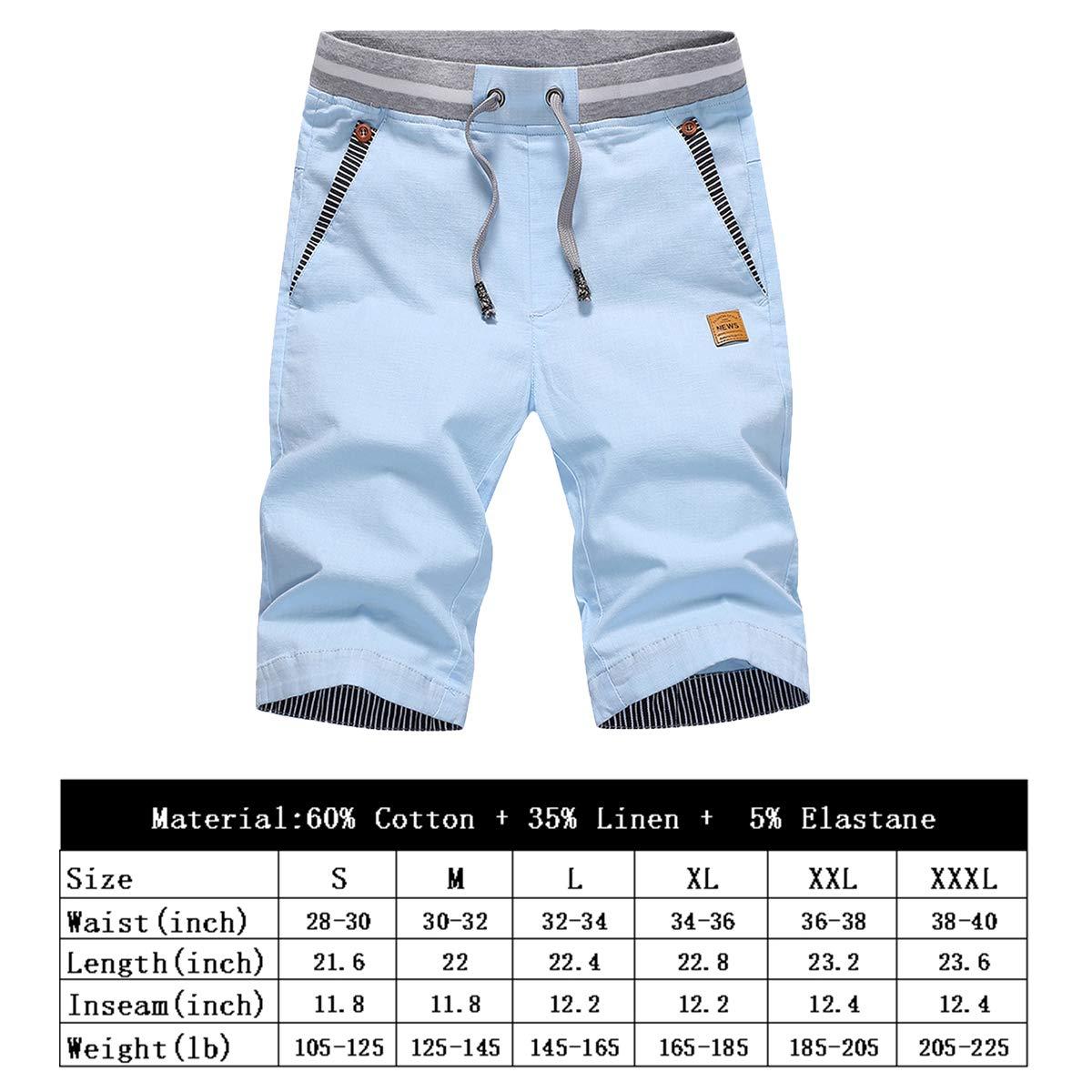 ZOXOZ Mens Shorts Summer Casual Shorts Cotton with Pockets Elastic Waist Drawstring Sky Blue L 1