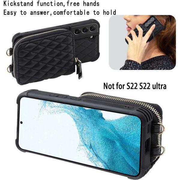 MONASAY Zipper Wallet Case for Samsung Galaxy S22+ Plus 5G, [Screen Protector ][RFID Blocking] Leather Handbag Phone Cover with Card Holder& Crossbody Shoulder Lanyard Strap,Burgundy 3