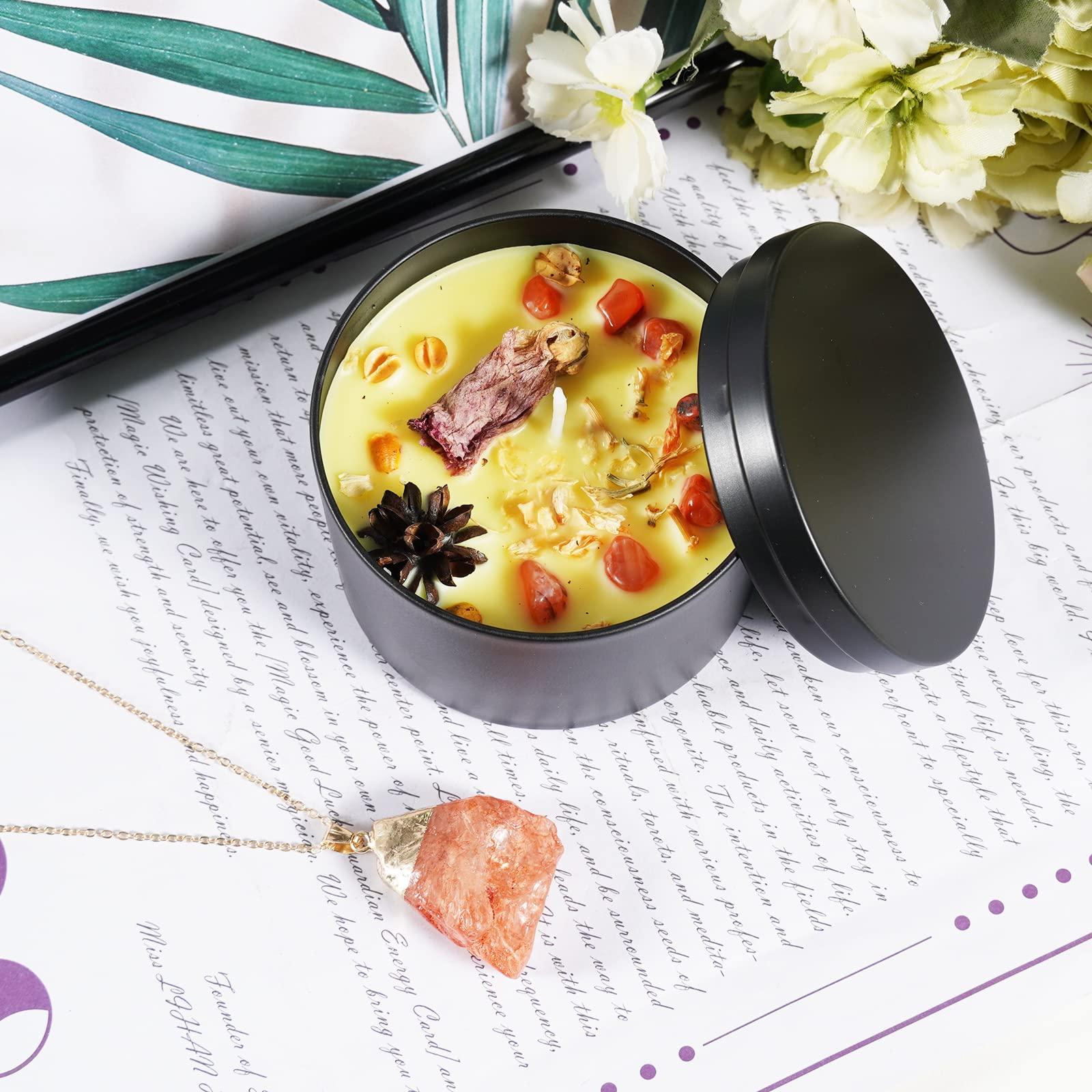 Soulnioi Chakra Scented Candle with Dried Flower&Crystal, Portable Tin Soy Candle (Sandalwood & Sweet Orange), Crystal Stone Pendant Necklace Irregular Gold Edge-Sunstone, Candle Gift Set for Women 2