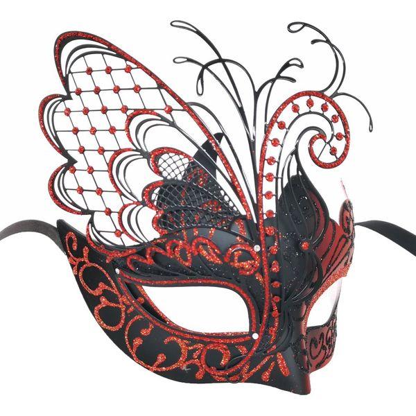 Ubauta Red/Black Butterfly Rhinestone Metal Venetian Women Mask for Masquerade/Mardi Gras Party/Sexy Costume Ball/Wedding 1