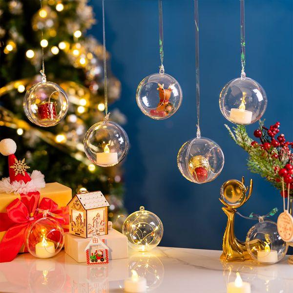 Tealight Holders Globes Fillable Acrylic: Bulk Hanging Tea Light Ball Bulb 8cm Ornaments Fillable for Party Wedding Centerpiece Christmas Home Decorations DIY, 60 Pcs