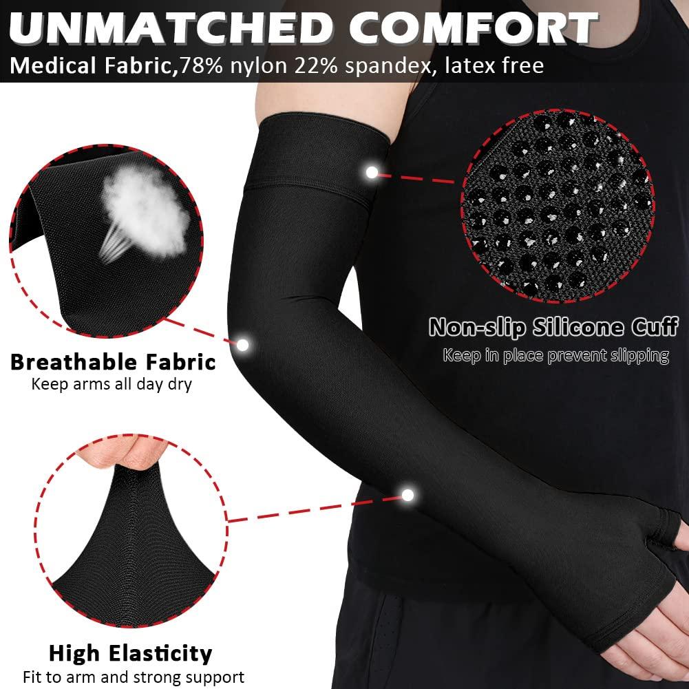 Ailaka Lymphedema Compression Arm Sleeve（Single） with Gauntlet for Men Women - 20-30 mmHg Medical Compression Arm Sleeve Full Arm Support Brace For Pain Relief, Swelling, Edema, Post Surgery Recovery 2