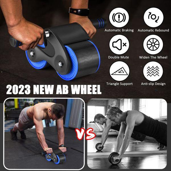 Automatic Rebound Abdominal Wheel with Knee Mat, 2023 New Ab Roller Exercise Wheel for Core Abs Rollout Exercise, Red Gym Exercise Equipment for Home Use, Fitness, Strength Training, Men Women 1