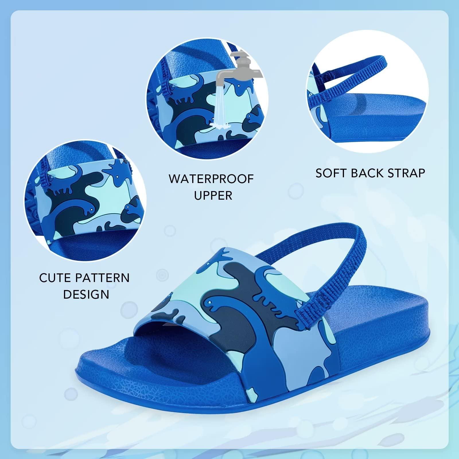 FUNCOO PLUS Boys Sandals Glitter Sliders, Girls Summer Slippers Kids Flip Flops for Beach Pool, Toddlers Lightweight Non-slip Sequins Sandals with Back Strap 1