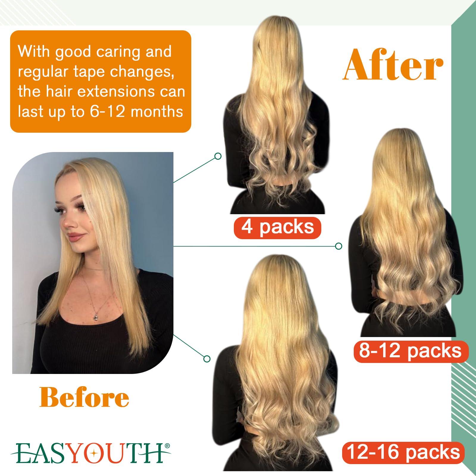 Easyouth Tape in Human Hair Extensions Virgin Hair Brown to Bleach Blonde Ombre Tape in Extensions 22 Inch 12.5g 5Pcs Inject Tape in Hair Extensions 3