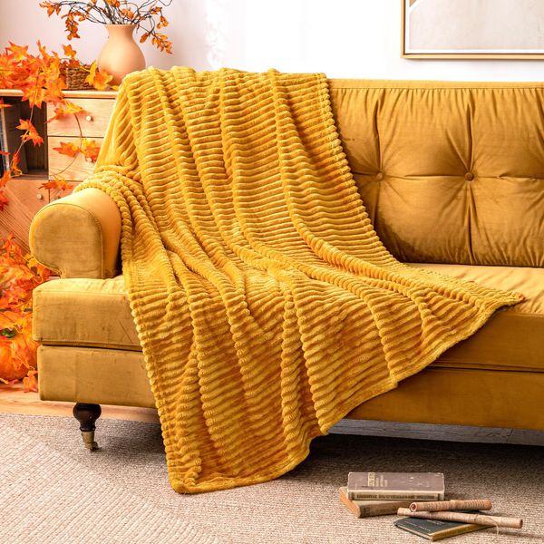 MIULEE Flannel Fleece Throw Blankets Soft Warm Comfortable Throws for Sofa Corduroy Fluffy Blanket Bed Throw for Bedroom Couch Travel Kids Bedroom Accessories 60x80Inch Orange