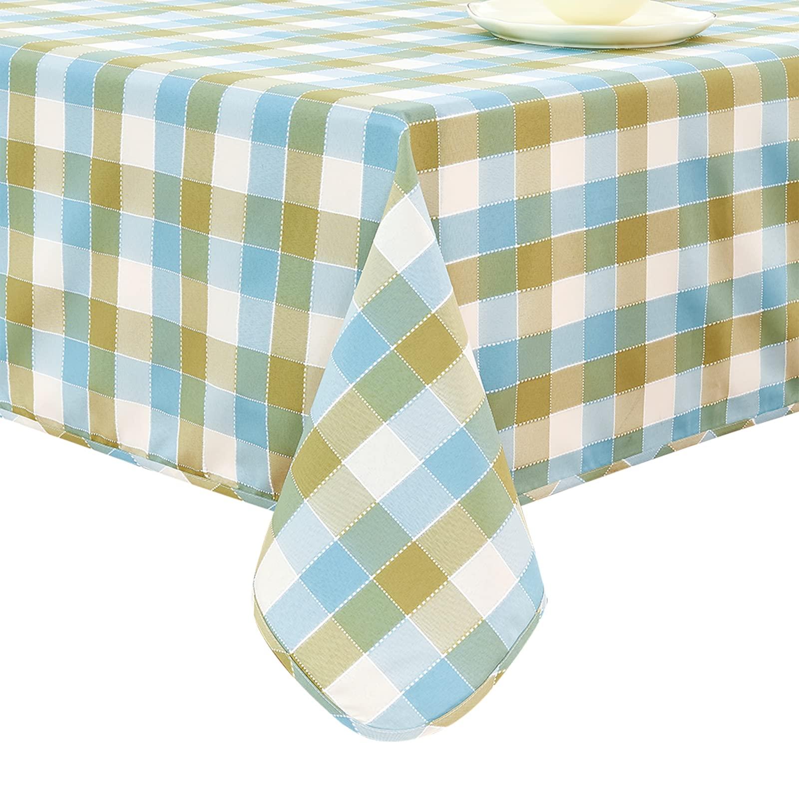 LUOLUO Rectangle Gingham Tablecloth Checkered Wipe Clean Yarn Dyed Table Cloth for Kitchen Dining Outdoor Picnic Easter (Blue Green, 145 x 300cm)