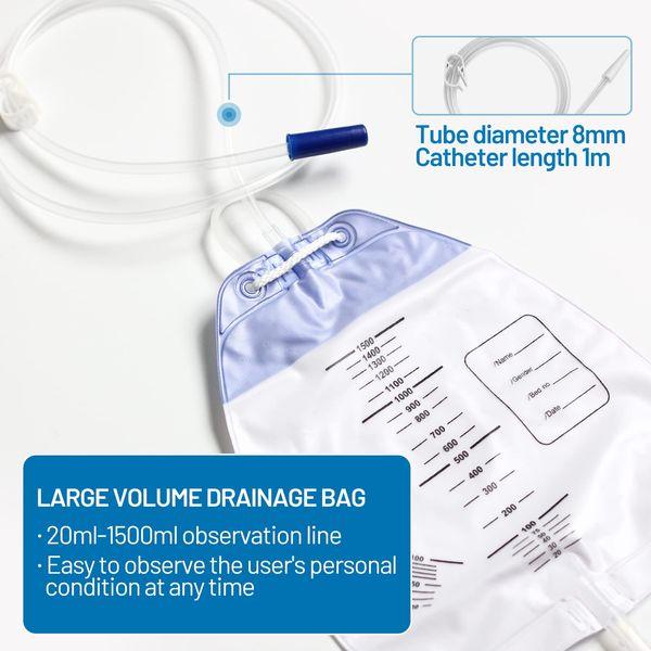 Heagimed 6 Pack Urine Drainage Bags, 1500ml Capacity Catheter Night Bags with Anti-Reflux Chamber and T-Tap Valve , Professional Overnight Urine Bags for Health Aids 1