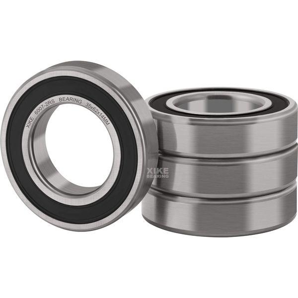 XIKE 4 pcs 6007-2RS Ball Bearings 35x62x14mm, Bearing Steel and Double Rubber Seals and Pre-lubricated, 6007RS Deep Groove Ball Bearing with Shieldss 0