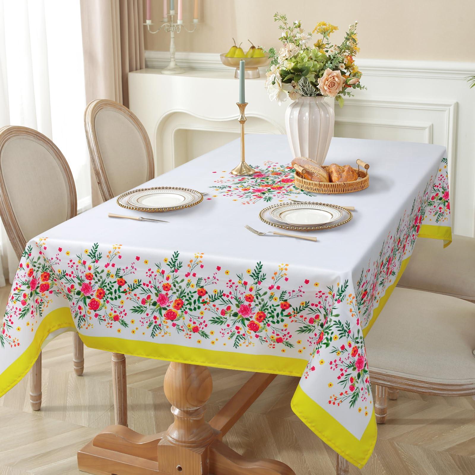 Arquiel Spring Summer Tablecloth, Retangle Colorful Wildflower Tablecloth Waterproof, Stain Resistant Cloth Table Cover for Party Picnic Dinner Décor(140x180cm) 4