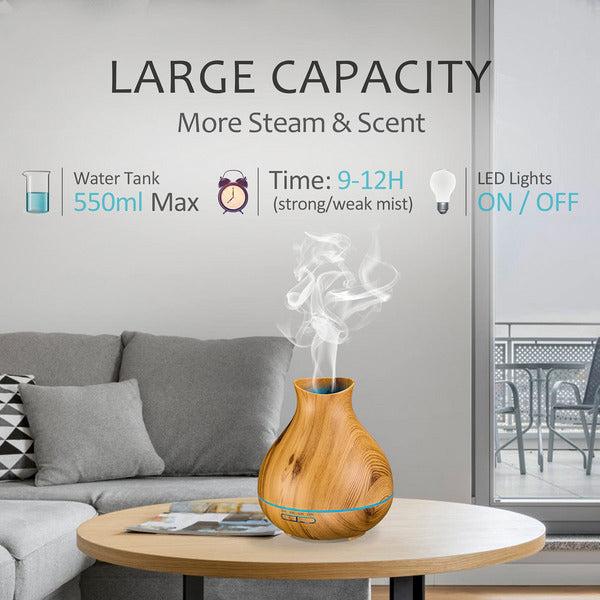 550ml Essential Oil Diffuser , Aromatherapy Wood Grain Aroma Diffusers with Timer Cool Mist Humidifier for Large Room, Home, Baby Bedroom, Waterless Auto Shut-off, 7 Colors Changing Lights (Brown) 3