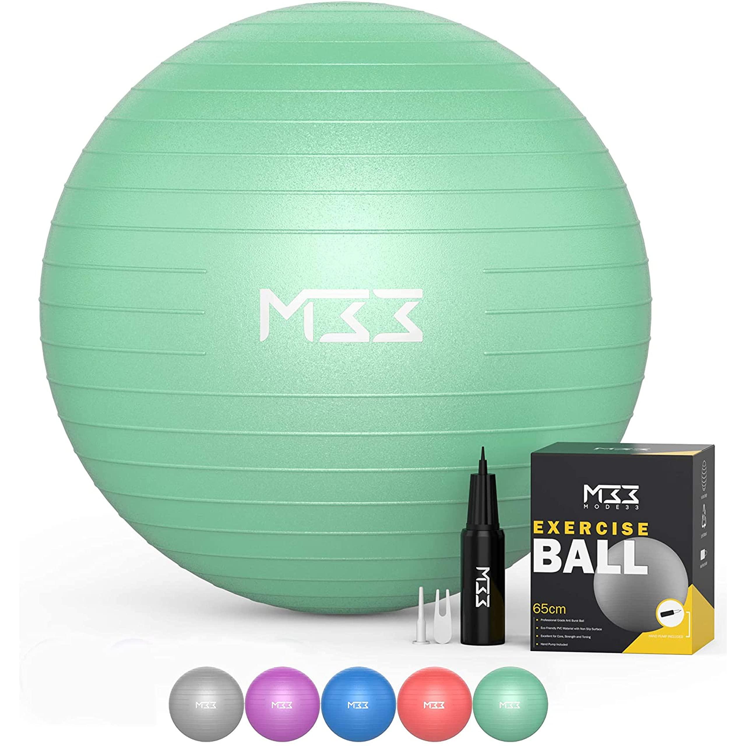 Mode33 Exercise Ball - 55 to 85cm Extra Thick Anti-Burst Yoga Ball with Hand Pump - Gym Ball for Fitness, Pilates, Pregnancy, Labour, Birthing Ball, Swiss Ball (L (75cm), lime green