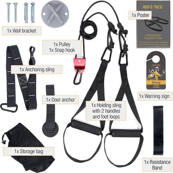 High Pulse® Sling Trainer Set (7 Pieces) - Comprehensive Sling Trainer Kit with Pulley, Door Anchor, Wall Mount, Posters, Door Sign, Bag and Fitness Band for an Effective Full-Body Workout 4