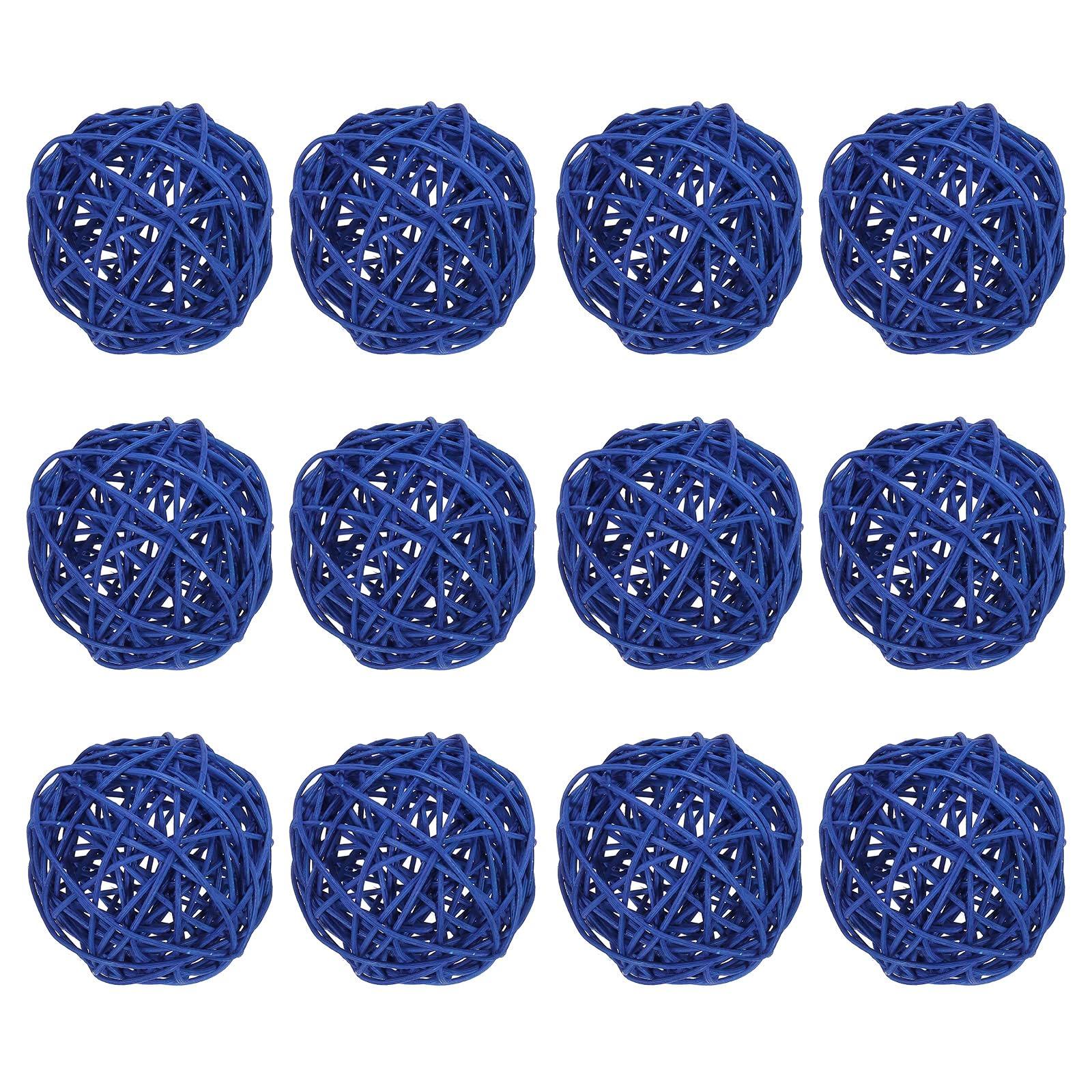 sourcing map 18 Pcs Wicker Rattan Balls Decorative Balls 2.8Inch for Vase Fillers,Wedding,Garden,Hallway Party,Dark Blue