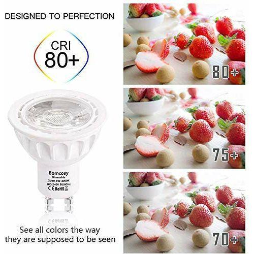 Bomcosy Dimmable GU10 LED Bulbs, Daylight White 6000K, 6W Replacement for 50W Halogen Bulb, 540 Lumens, 50mm, 35 Degree Beam Angle, Pack of 10 4