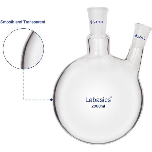 Labasics Glass 2000ml 2 Neck Round Bottom Flask RBF, with 24/40 Center and Side Standard Taper Outer Joint (2000ml) 1