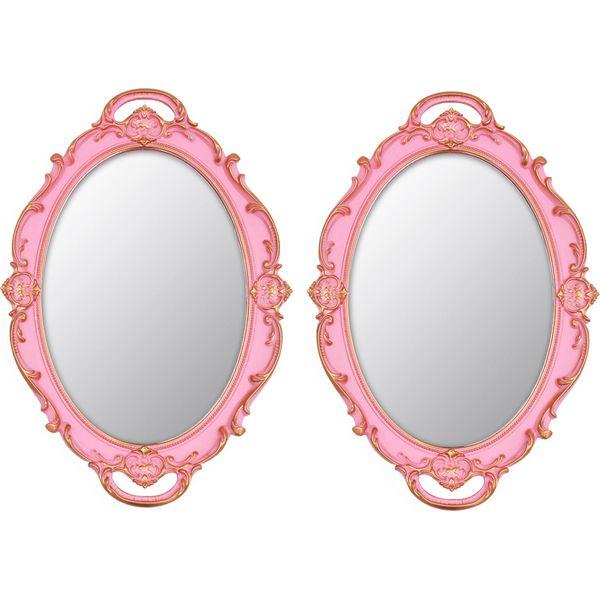 YCHMIR Vintage Mirror Small Wall Mirror Hanging Mirror 37 x 25.4 cm Oval Pink Pack of 2