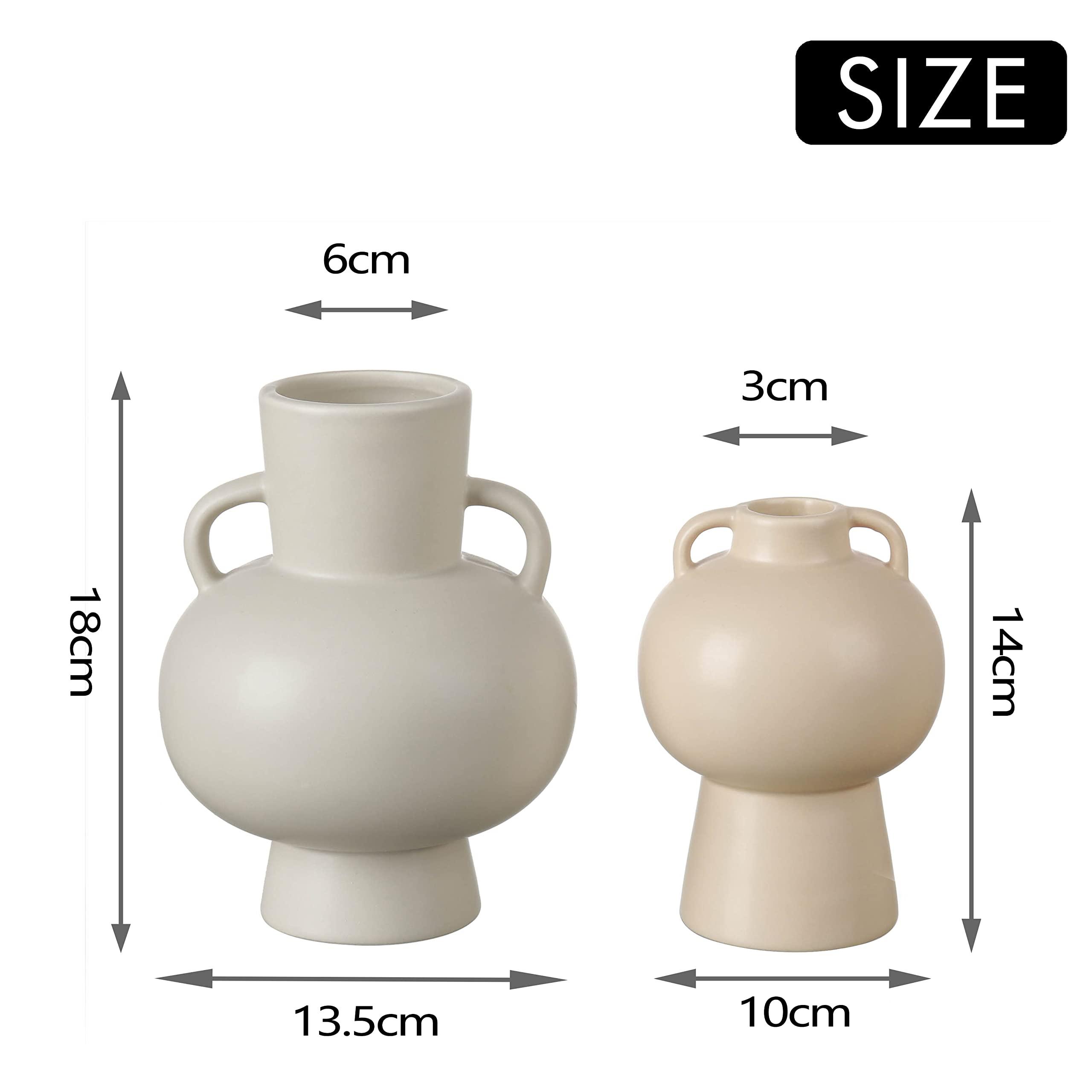 TERESA'S COLLECTIONS Vase for Flowers Set of 2 Modern Flower Vases for Gifts, Grey Beige Ceramic Vase, Decorative Glazed Pottery Vase for House Decoration Living Room Bedroom, 18cm Tall 9