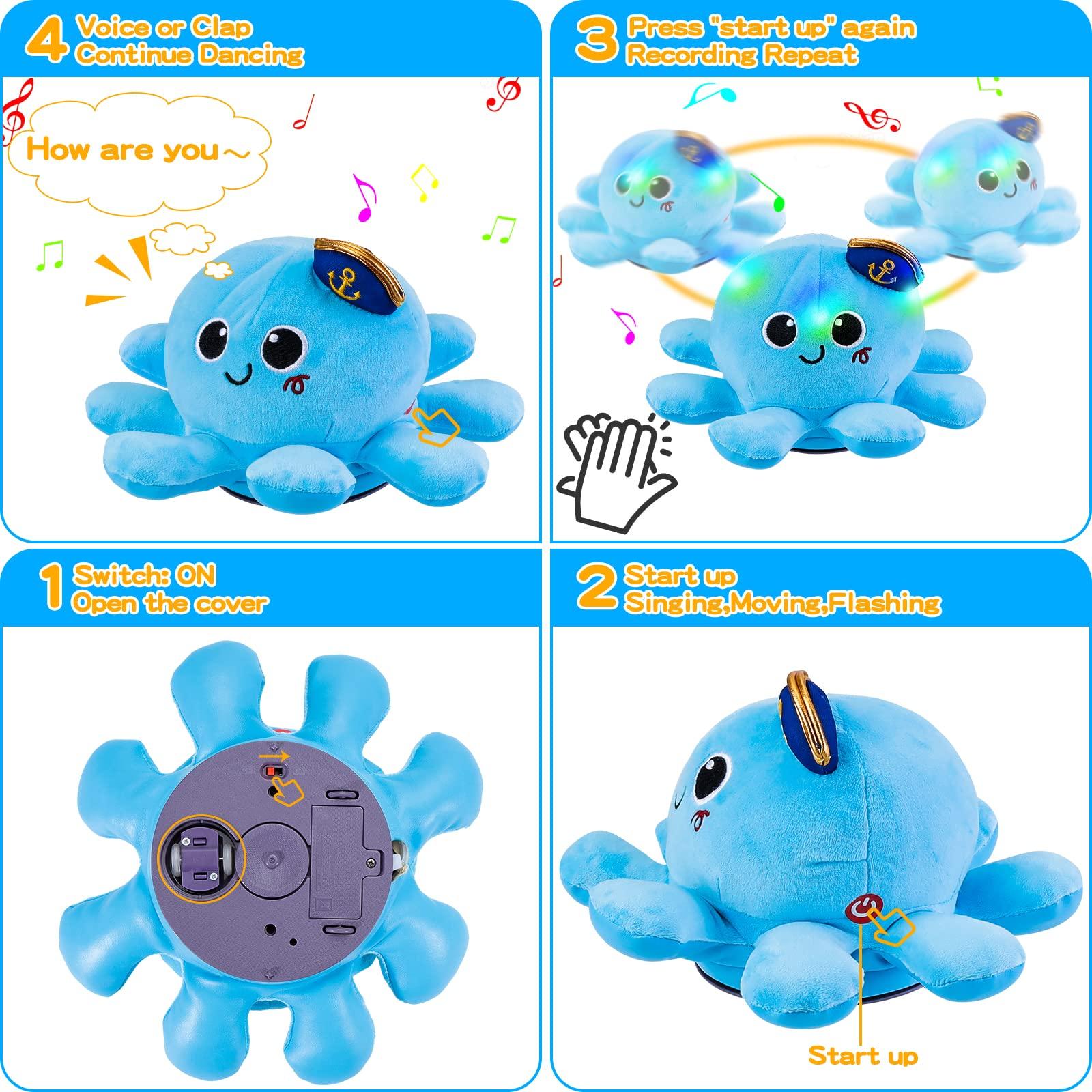 FancyWhoop Baby Musical Light Crawling Toys - Light up Dancing Spinning Walking Soft Octopus Toy for Boys Girls Kids, Sensory Interactive Baby Gifts for Toddlers 4