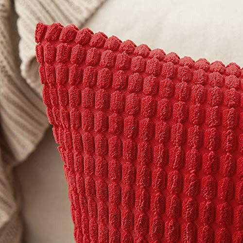 MIULEE Set of 2 Cushion Covers Cushions Decorative Corduroy 12x12 Inches, 30cm x 30cm Striped Solid Square Throw Pillow Cases for Sofa Couch Home Bedroom Red 2