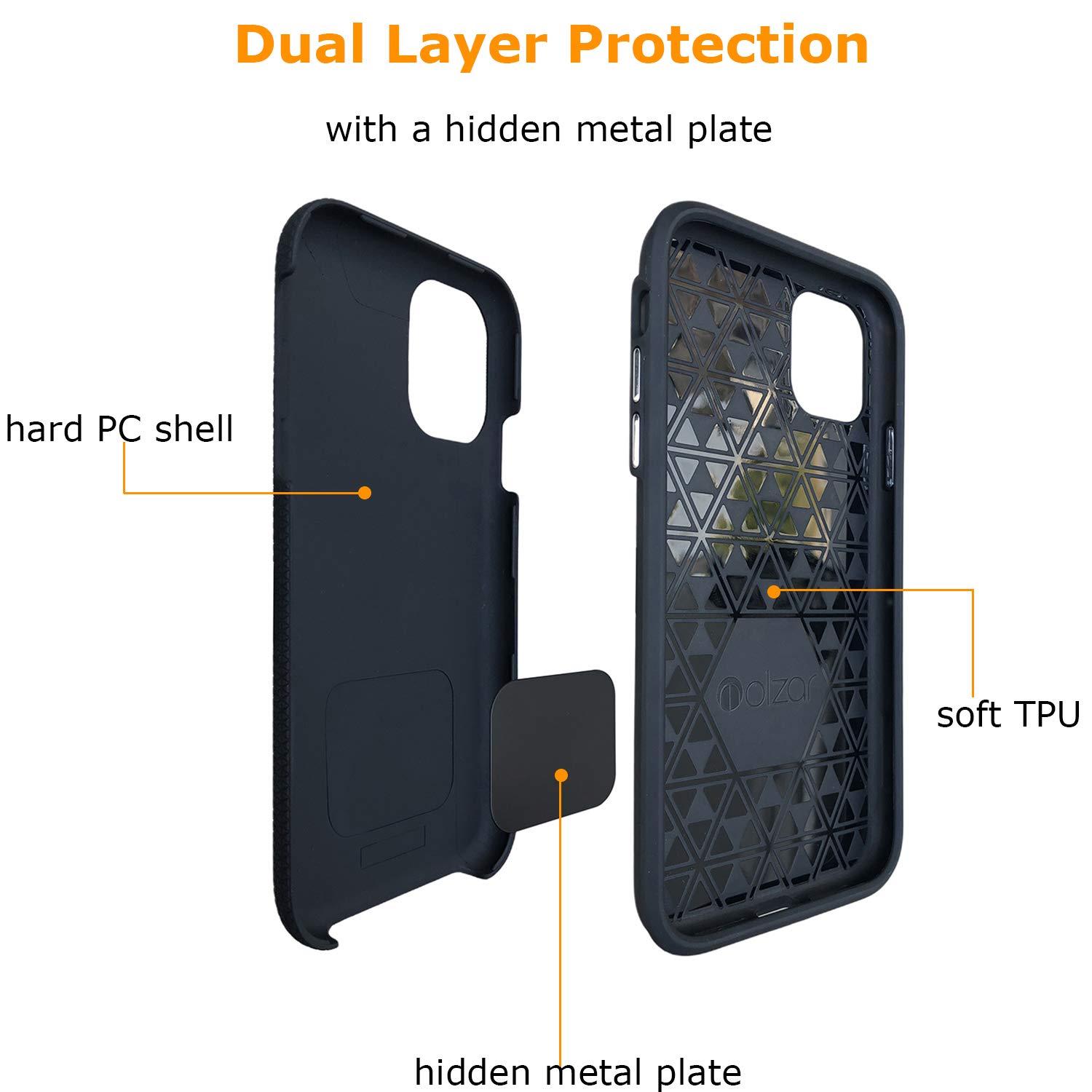 Molzar Shield Series iPhone 12 and iPhone 12 Pro Case with Triangle Texture Grip, Built-in Metal Plate for Magnetic Mount, Wireless Charging Support, Compatible with iPhone 12/12 Pro (6.1"), Black 1