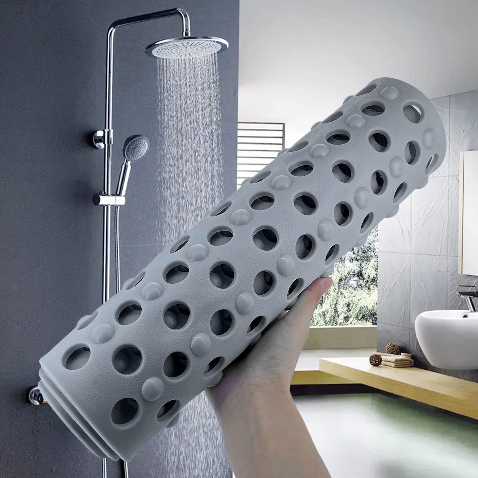 Grey Bath Mat Non Slip, Shower Mat with Suction Cups and Drain Holes, Long Tub Mat Anti Mould Silicone Mat for Bathroom Bathtub, 36 x 72cm/14 x 28inch 4