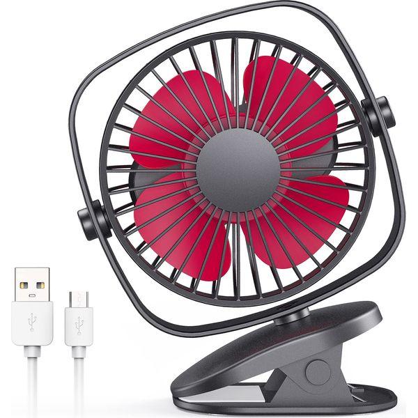 VersionTech Clip on Stroller Fan, Mini Personal Desk Fan with USB Rechargeable Battery Operated and 360° Rotation for Home Room Baby Bed Office Car Outdoor (Black)