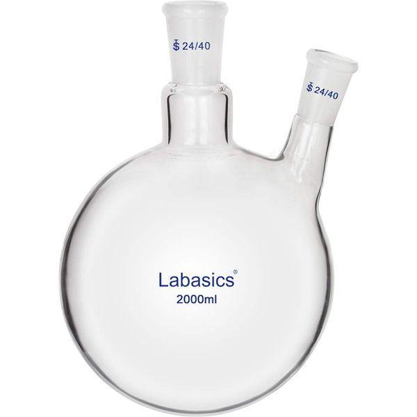 Labasics Glass 2000ml 2 Neck Round Bottom Flask RBF, with 24/40 Center and Side Standard Taper Outer Joint (2000ml)
