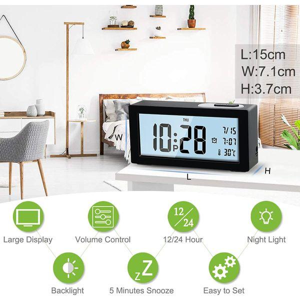 Jcobay Alarm Clocks Bedside Non Ticking Battery Operated Digital Clock Large Display Temperature Backlight Simple Alarm Clock with Snooze Light Desk Electric Clocks for Bedrooms Office Heavy Sleepers 2