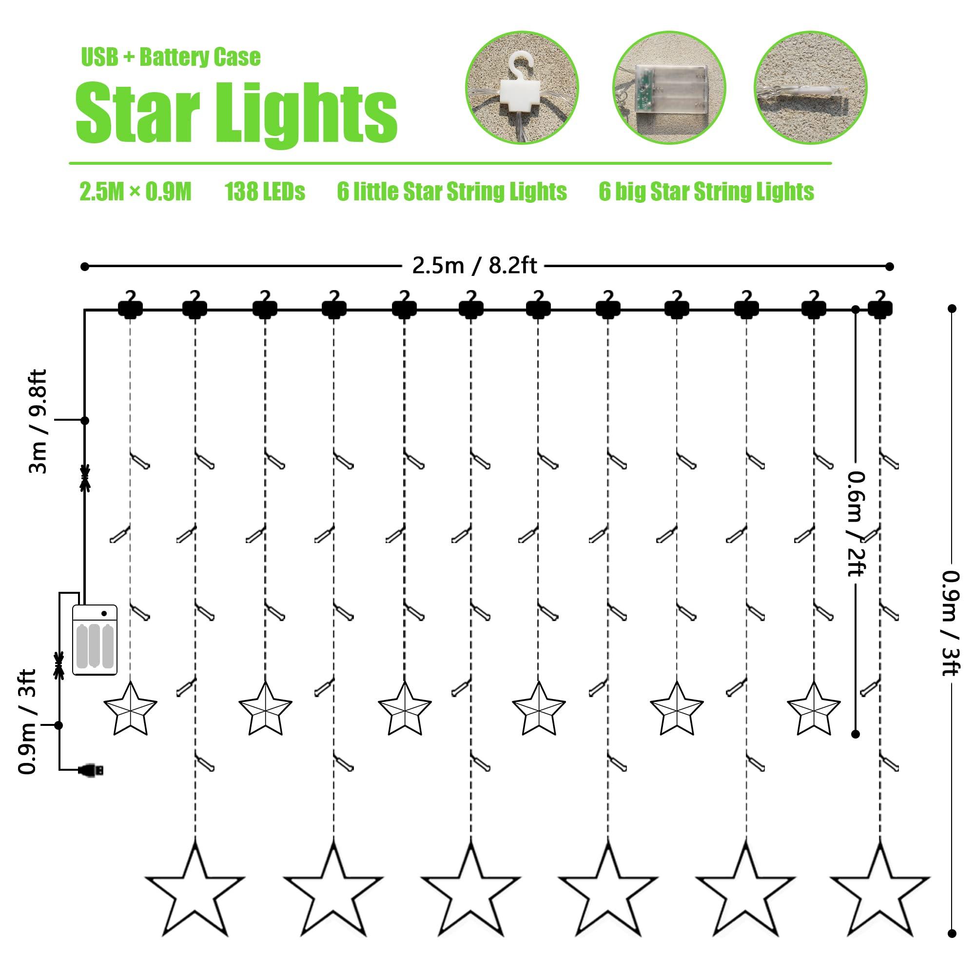 12 Star Curtain Lights with Remote Control 138 LEDs Fairy Light 8 Lighting Modes USB Powered for Bedroom Garden Party Wedding Christmas, Ideale Gift for Family Friends (Cold White) 4
